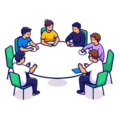 group of people talking around a table sticker
