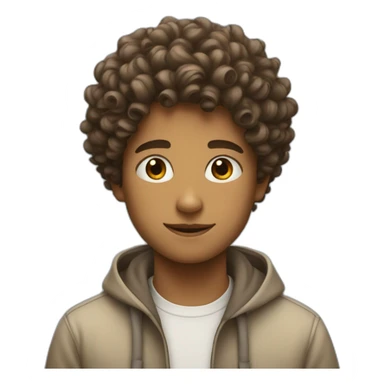 a boy with a curly hair and a musk sticker