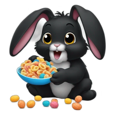 Small black rabbit eating frootloops sticker