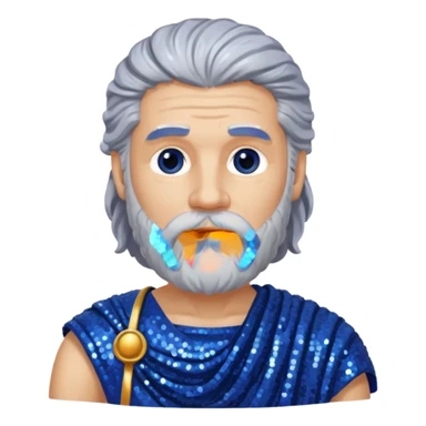 Saturn from Roman Deities with long gray hair and beard, indigo sequin toga sticker