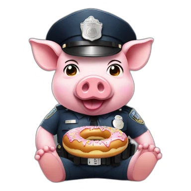 Pig in police hat eating donut with pistol sticker