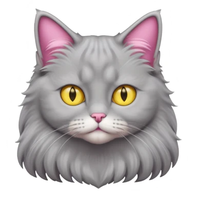 grey fluffy british long hair cat with yellow eyes straight fluffy hair rosa ears and grey rosa nose sticker