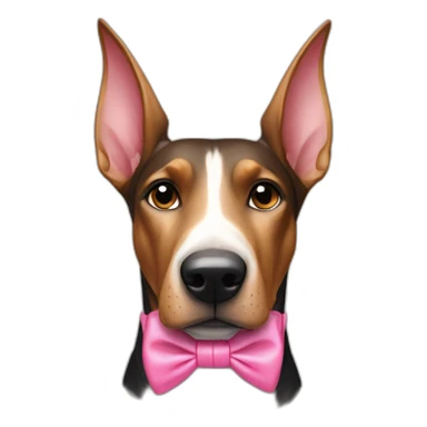 a-white-doberman-with-a-pink-bow-tie-on-the-neck-straight-ears,-a-black-one-and-a-brown-one sticker