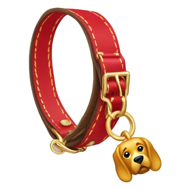 red dog collar with golden closure sticker