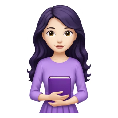 Long Hair Women with purple Book, Black wavy hair, light dress sticker