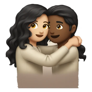 Two white best friends hugging one with wavy black hair and the other with straight brown hair sticker