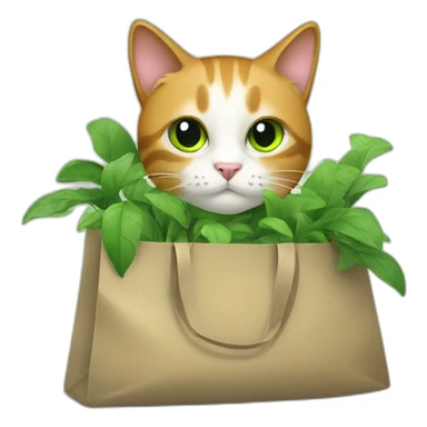 cat with bags of green plants sticker