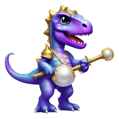 Lisa frank glitter purple dinosaur with sword and pearls sticker
