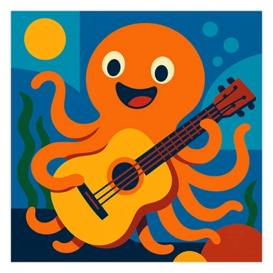 happy octopus with multiple arms playing guitar sticker