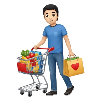 man-with-a-shopping-cart-full-body black hair light brown skin sticker
