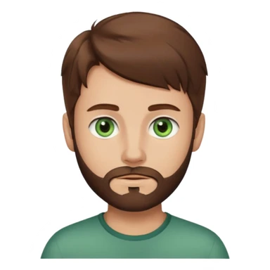a boy with brown hair, with bluey green eyes, a little bit of beard sticker