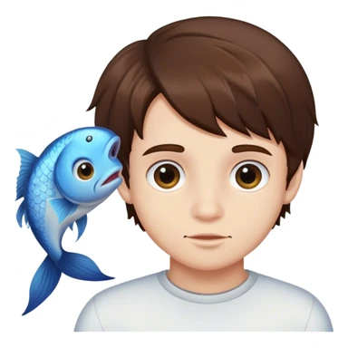 Boy brunette head with fish body sticker