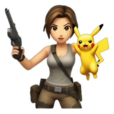 Lara Croft Gunfight with Pikachu realistic sticker