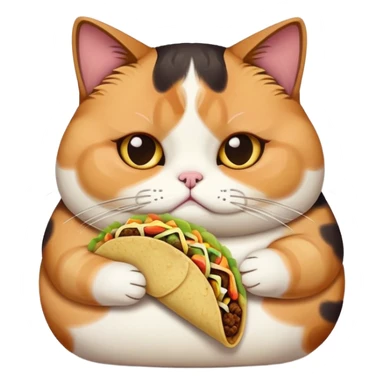 sad fat calico cat holding a taco sticker