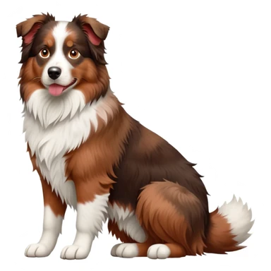 cinematic-[australian shepherd dog]-realistic-full-body-sitting-emoji,-tail-resting-loosely-beside-its-paws,-head-tilted-dramatically,-scruffy-[white faced and red merle]-fur,-simplified-yet-realistic-focused-features,-highly-detailed,-glowing-with-an-almost-sarcastic-glow sticker