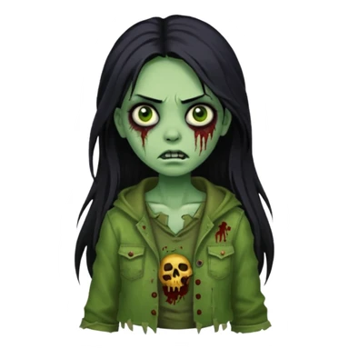 girl zombie with long black hair and green skin sticker