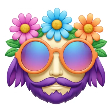 3D, psychedelic colored hippie sunglasses with hippie style flower border sticker