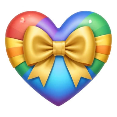 heart with a rainbow river, gold bow with heart pattern on the bow, apple emoji style sticker