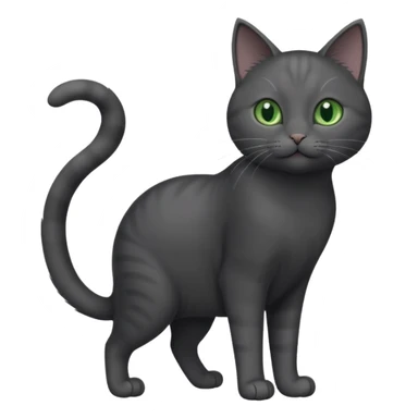 full body gorgeous solid dark grey cat with green eyes, white paws and white whiskers playing sticker
