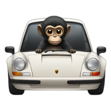 a black monkey sitting in a Porsche sticker