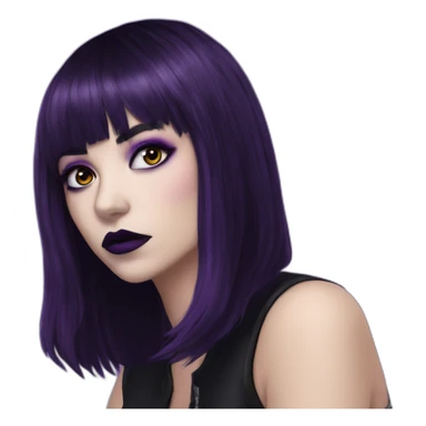 Elissabat-with-bangs-long-hair-dark-purple-and-black-vampire-goth-makeup-pinkeyes sticker
