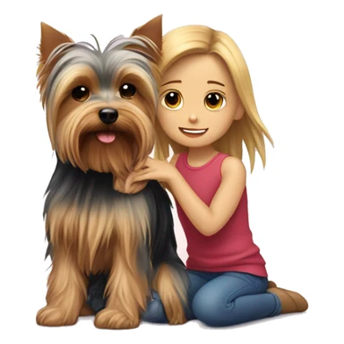 Yorkshire terrier in a cuddle with a girl.  sticker