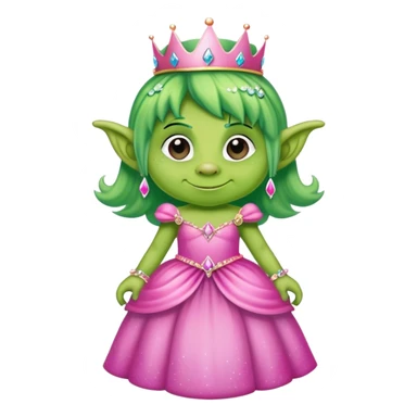 Green forest Troll wearing pink princess dress and sparkles  sticker
