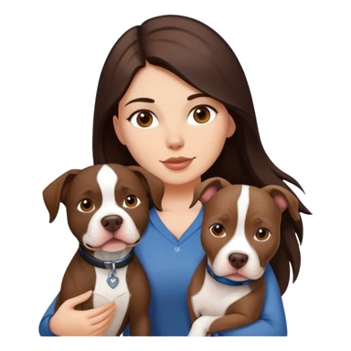 girl with dark brown long hair with her pitbull dog brown and white sticker