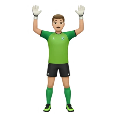goalkeeper, standing, wearing a green shirt, shorts, socks and football trainers, with arms raised sticker