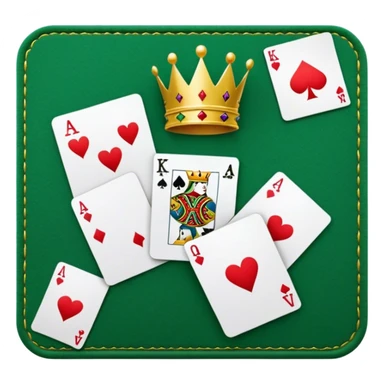 A golden crown, A royal flush hand of cards (Ace, King, Queen, Jack, and 10 of hearts) sticker