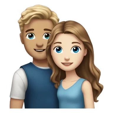 Realistic white girl with long brown hair and white boy with brown hair and blue eyes hugging  sticker