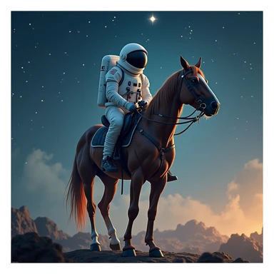 astronaut on horseback with stars in background sticker