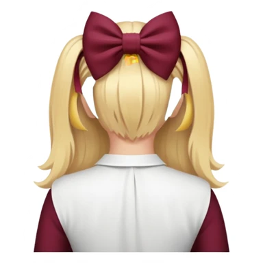 A burgundy bow in blond hair from the back sticker