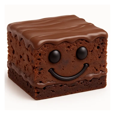 Make the chocolate brownie less tall and more like a flatter square. Change the smiley face to have black eyes and a black smile instead of yellow and red. Maintain the 3D emoji style with realistic depth and shading. sticker