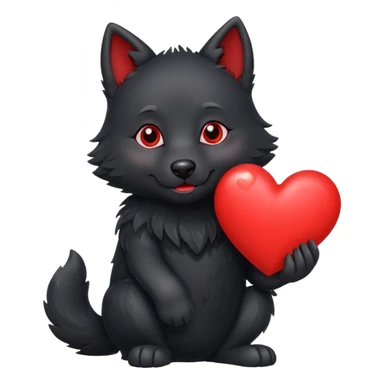 cute black wolf holding a heart sticker