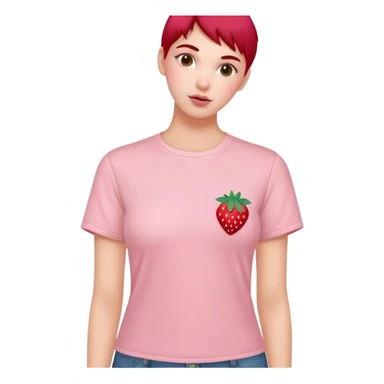 pastel pink shirt with embroidered strawberry sticker