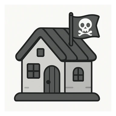 old pirate's house with skull flag sticker