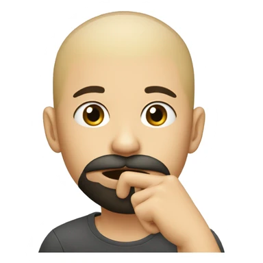 a young man, with almost shaved hair and a black beard, who puts his finger in front of his mouth sticker