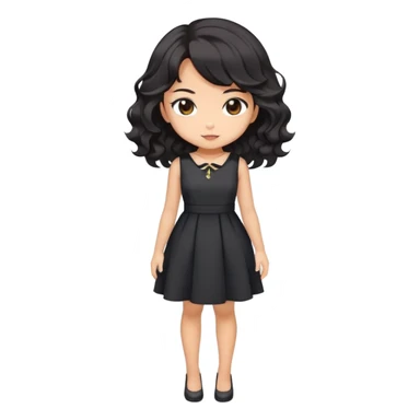 Cute kawaii gorgeous anime lady with black wavy hair wearing a soft feminine dress but looking confident like a boss lady sticker