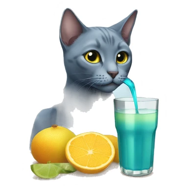 Russian blue cat drinking juice sticker