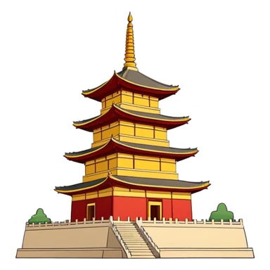 Giant Wild Goose Pagoda Xi'an, simplified emoji style with bold outlines and bright colors, cartoon style tall ancient Buddhist pagoda sticker
