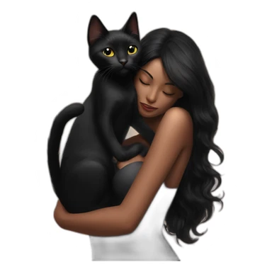 black cat hanging on beautiful black haired woman chest sticker
