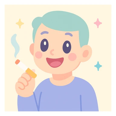 a man with a big smile, holding a cigarette, cute and cheerful style sticker