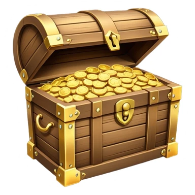 wooden treasure chest filled with gold coins and jewels sticker