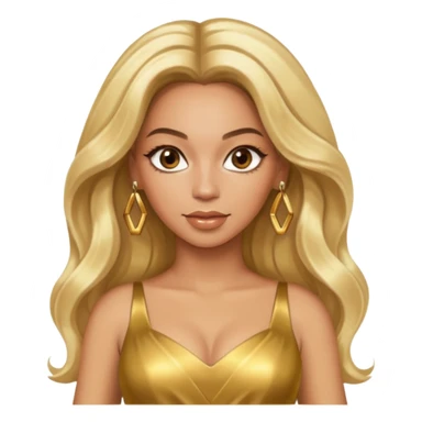 Beyonce hazel eyes, platinum blonde long hair, gold dress with earrings sticker