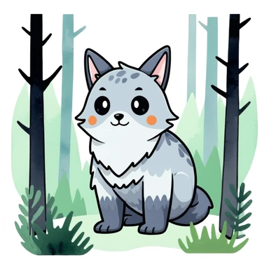watercolor furry creature in a misty forest sticker