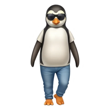 friendly anthropomorphised penguin in jeans and a t-shirt, wearing dark sunglasses, jogging upright, relaxed pose sticker