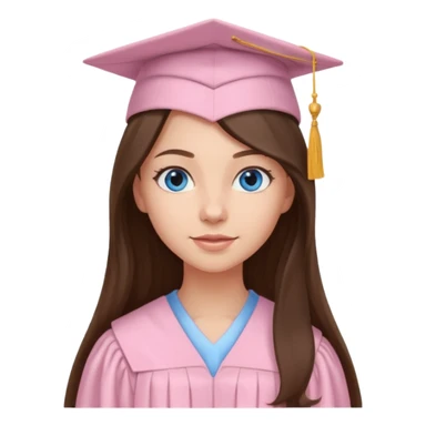 young brunette girl long hair, blue eyes and light pink gown and cap university graduate sticker