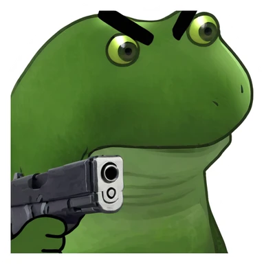 AngryFrog with gun sticker