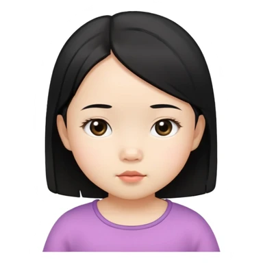 close up toddler girl face, Asian small eyes, light skin, straight black hair, no body, no neck sticker